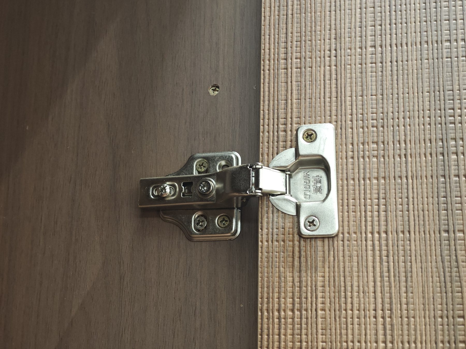 Real cabinet hinge detail